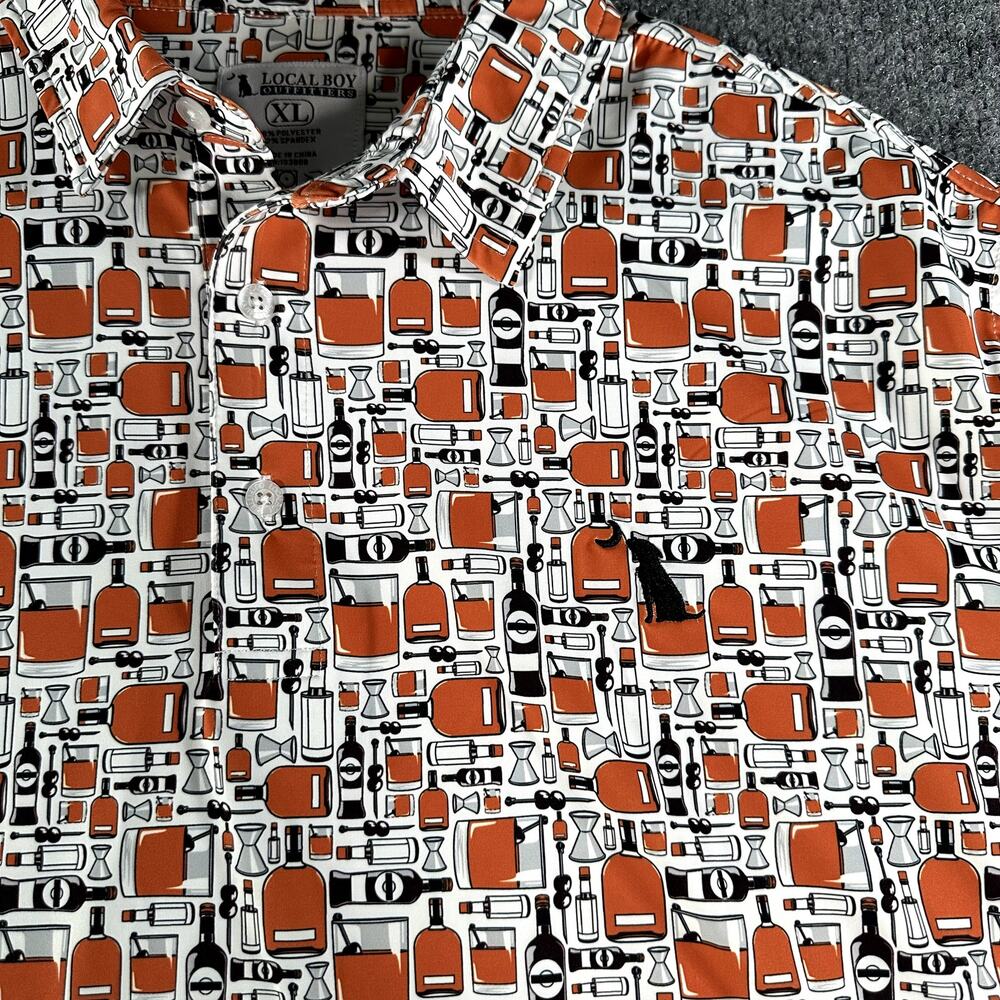 Local Boy Outfitters Dirty Myrtle Manhattan Polo Mens XL NWT Cocktail Print